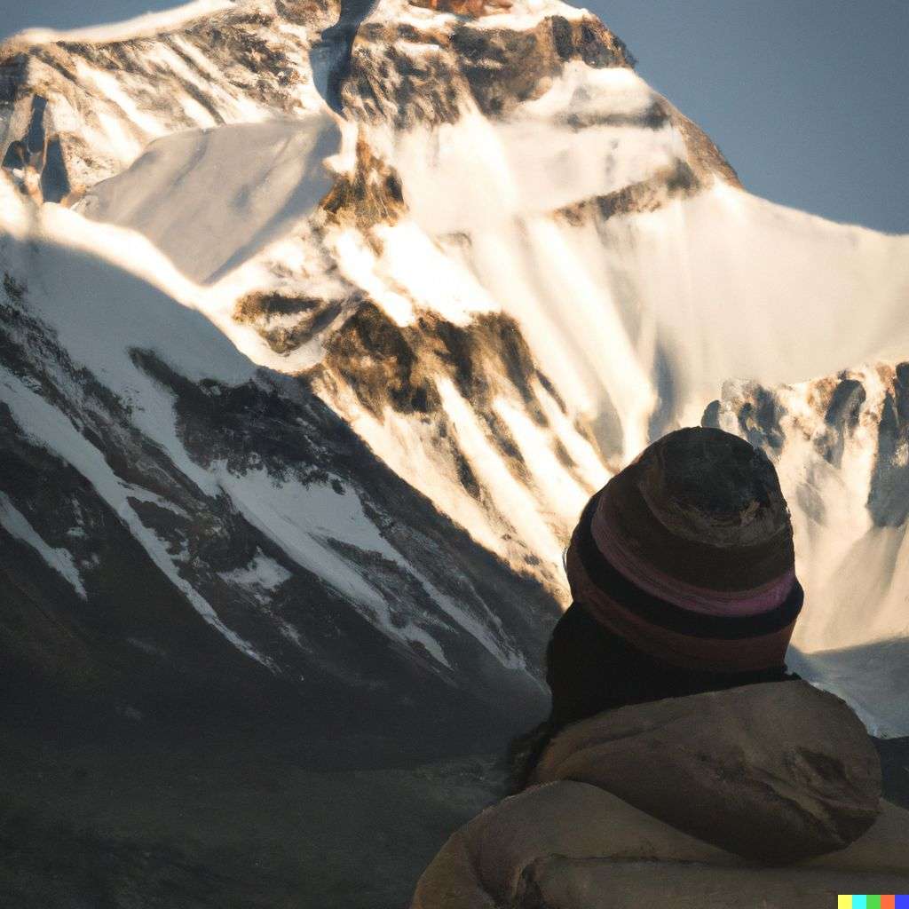 someone gazing at Mount Everest, photograph, natural lighting